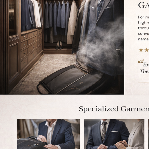 Luxury walk-in closet with a Flintridge garment bag and steamer